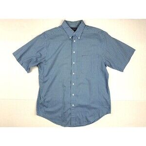 Roundtree & Yorke 40s Twill Shirt Mens Large Blue Plaid Button Up Short Sleeve